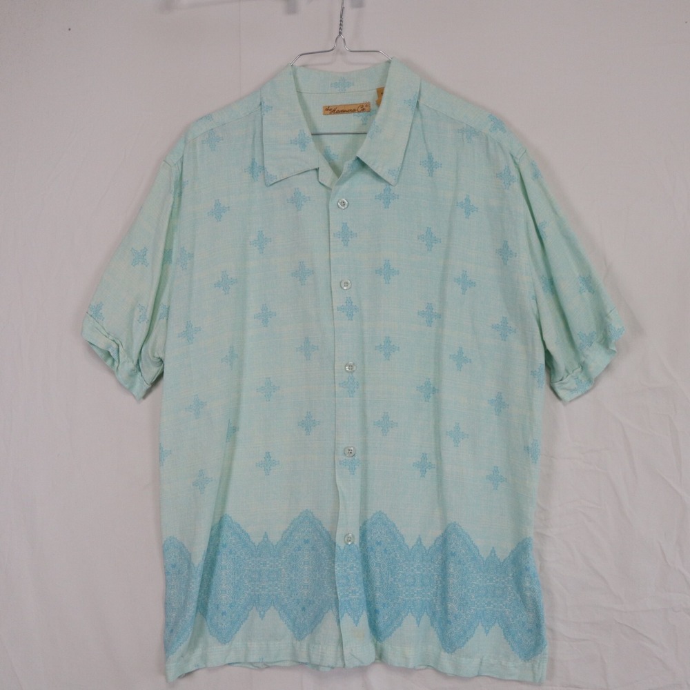 The Havanera Co Shirt Mens‎ Large Linen/Rayon Casual Button Up Blue Short Sleeve